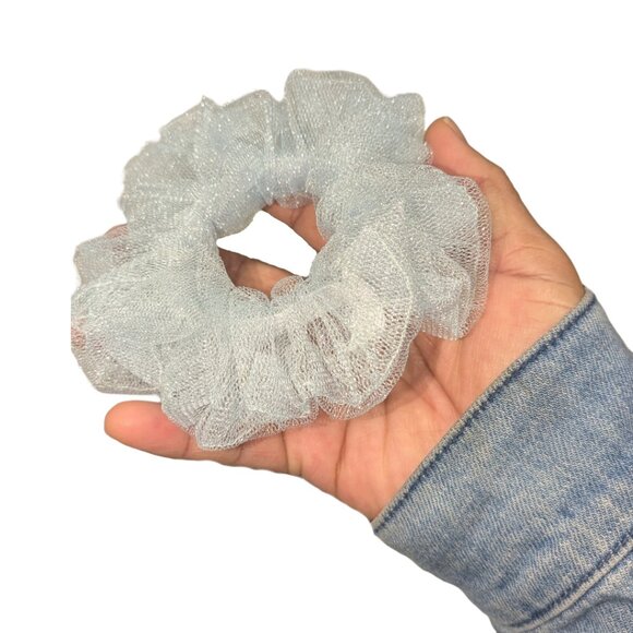 Mesh fabric scrunchies size small baby blue color and hand crafted - Picture 7 of 7